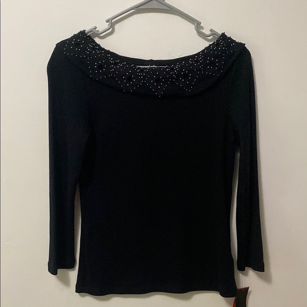 Rafaella Black Top with Beaded Detail